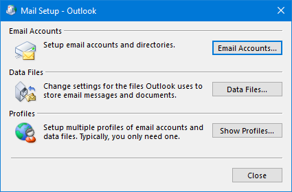 Mail Setup dialog of Outlook