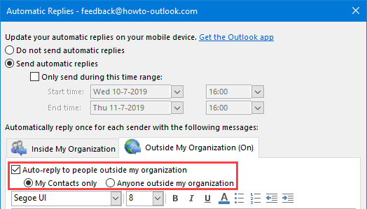 office 365 auto reply from one sender using outlook for mac 2011