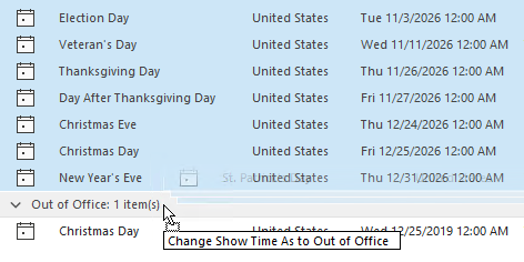 Drag & drop the "Free" items onto the "Out of Office" group.
