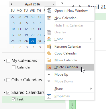 how to delete a calendar from outlook for mac