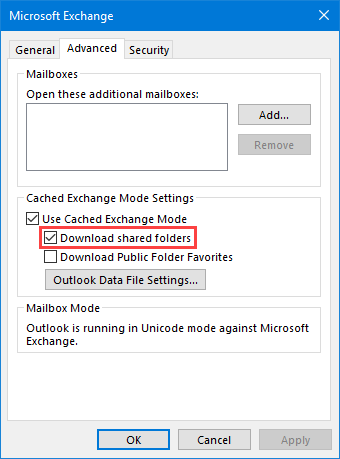 disable cached exchange mode 365