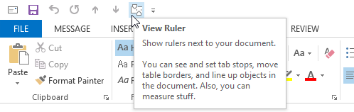 how to display ruler in outlook
