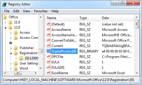 find visio 2013 product key in registry