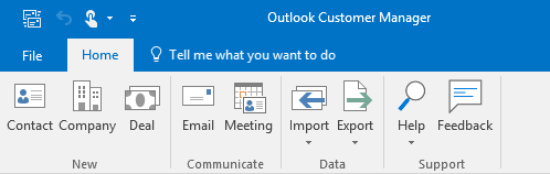 Home tab of Outlook Customer Manager (OCM).