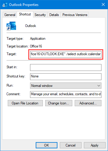 how to create shortcut for microsoft outlook